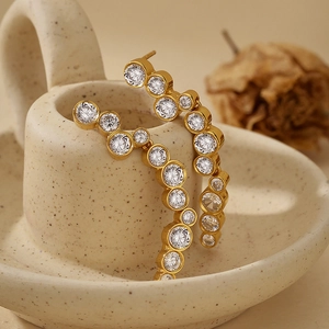 925 Sterling Silver Irregular Wave Earrings For Women With Rhinestone Elegant Gold Silver Minimalist Fashion Jewelry