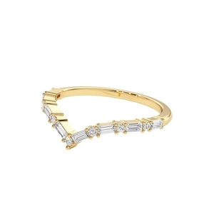 Bague en V en or 18 carats avec sertissage alterné de diamants baguette et ronds