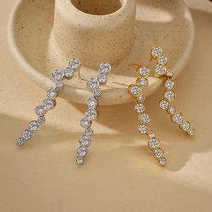 S925 sterling silver drop earrings with sparkling circular zircons in gold and silver finish