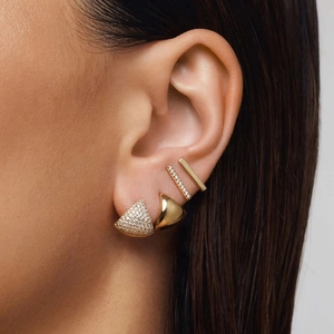 S925 sterling silver triangle hoop earrings with crystals and minimalist gold finish