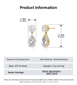 Spécifications de taille pour boucles d'oreilles goutte en argent 925 avec zircon