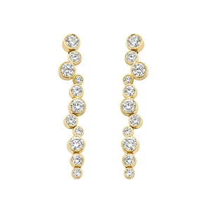 Elegant S925 silver gold-plated wave earrings featuring nine sparkling round-cut crystals
