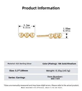 Detailed size specifications for 925 sterling silver triple bead stud earrings