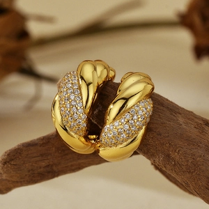 925 Sterling Silver Twisted Stud Earrings For Women Pave Rhinestone Geometric Gold Silver Plated High End Jewelry
