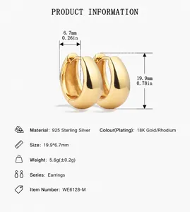 S925 sterling silver hoop earrings dimensions 19.9x6.7mm with 18k gold plating details