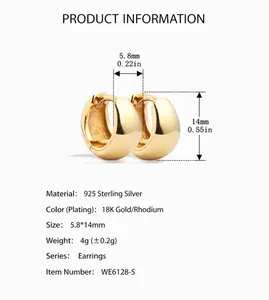 Macro view of 18K gold plated S925 sterling silver chunky teardrop hoop earrings