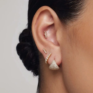 Luxurious S925 sterling silver gold plated triangular hoop earrings with sparkling crystals