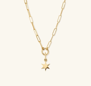 Detail of a gold-plated S925 sterling silver hexagram star pendant on a paperclip chain