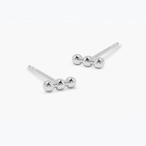 Minimalist 925 sterling silver stud earrings featuring three polished metal beads in a row