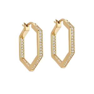 Luxurious gold S925 silver hexagonal hoop earrings with shimmering pave-set diamonds