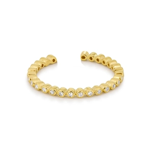 Anello aperto in argento S925 placcato oro 18K con zirconi rotondi micro-incastonati lucidi