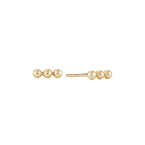 Minimalist 925 sterling silver triple bead stud earrings in a polished golden finish