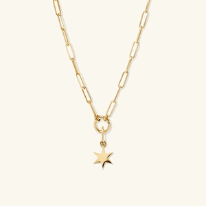 Golden S925 sterling silver paperclip chain necklace with shiny hexagram star pendant