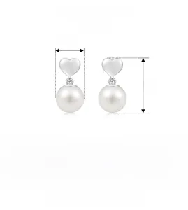 Detailed dimensions of S925 sterling silver heart earrings with white pearls