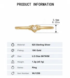 Detail showing the 3.4mm heart-shaped design and 18K gold-plated S925 silver texture