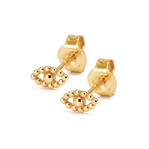 S925 sterling silver evil eye stud earrings with polished gold finish and beaded details