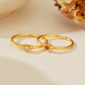 Elegant gold S925 sterling silver heart rings set with red and white zircon gemstones