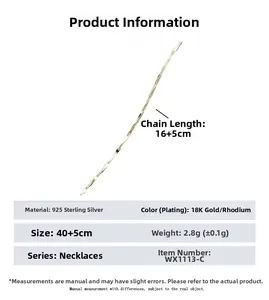 Détails de la chaîne en argent S925 de 40+5 cm de longueur et d'un poids de 2,8 g