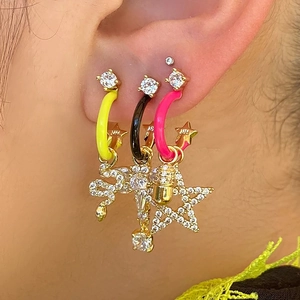 Parure de boucles d'oreilles serpent en argent S925 avec émail néon et cristaux