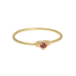 Minimalist S925 sterling silver gold plated ring with micro-set heart-shaped red gemstone