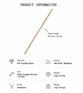 Détails pour un collier en argent sterling 925 avec finition plaquée or 18 carats