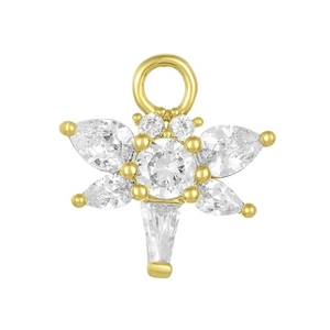 Elegant S925 silver flower drop earrings with geometric cubic zirconia in gold finish