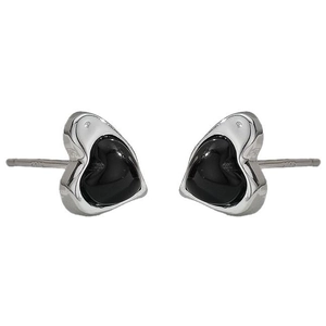 S925 sterling silver heart earrings with black onyx inlay in a minimalist design