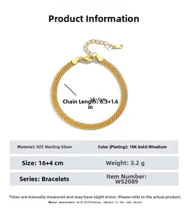 Detail showing 925 sterling silver woven gold bracelet with lobster clasp and extension