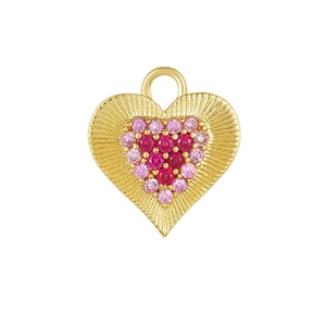 S925 silver heart earrings with golden texture and vibrant pink and red zircon stones