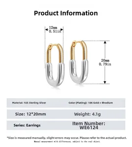 Detail specifications of 925 silver U-shape earrings with gold and rhodium two-tone finish
