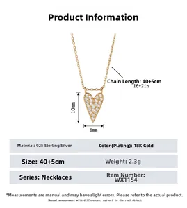 Tableau des tailles du collier cœur en argent 925 plaqué or 18K avec zircons blancs
