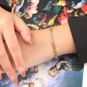 Fashionable S925 sterling silver woven mesh bracelet with gold finish for women