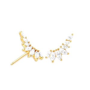 Élégantes boucles d'oreilles ailes dorées avec pierres claires taille marquise