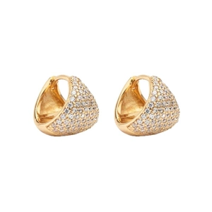Luxurious S925 sterling silver gold triangular huggie earrings with pave cubic zirconia