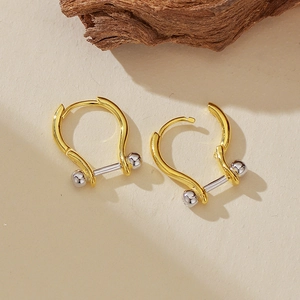 Minimalistische S925 sterling zilveren hoefijzer oorbellen met goud en zilver tweekleurige