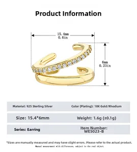 Détail du protège-oreille double couche en argent S925 avec zircons blancs incrustés