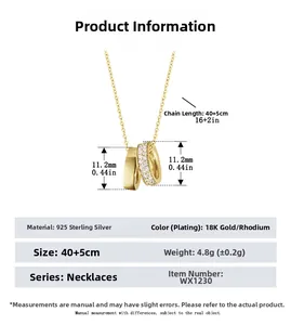 Detailed size specifications for S925 sterling silver interlocking double ring necklace