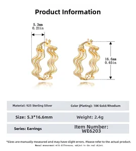 Tableau des tailles avec dimensions pour boucles d'oreilles vagues en argent fin 925