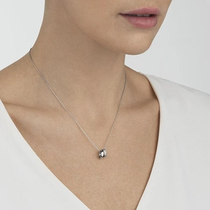 Elegant S925 sterling silver interlocking double ring necklace with shimmering pavé zircon