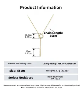 Detailed size specifications for S925 sterling silver Y-shaped sparkling zircon necklace