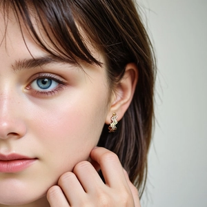 Gros plan de boucles d'oreilles créoles ondulées en argent S925 plaqué or 18 carats
