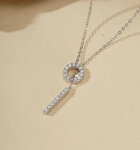 Close-up of S925 sterling silver Y-shaped necklace with shimmering cubic zirconia accents