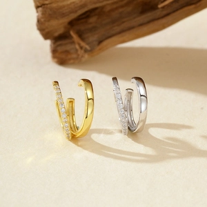 Ear cuffs doubles en argent S925 minimalistes avec micro-pavage de zircons cubiques