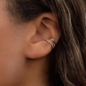 Ear cuffs doubles en argent sterling S925 avec pavage de micro-zircons étincelants