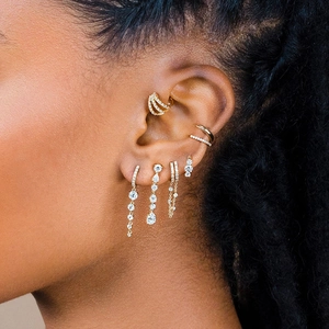 Ear cuffs doubles en argent S925 avec zircons scintillants micro-paves pour femmes