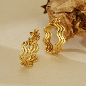 Boucles d'Oreilles Créoles Wave Twist en Argent Sterling 925 pour Femmes Style INS Minimaliste Géométrique Plqué Or 18K Rhodium