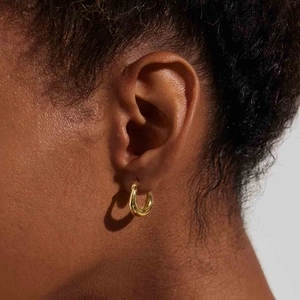Minimalist 925 sterling silver U-shaped hoop earrings in gold with a high-polished finish