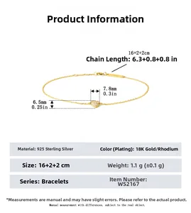 Detailed size specifications for adjustable S925 sterling silver heart bracelet