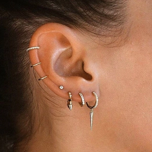 S925 silver gold-plated hoop earrings set with triangular spikes and zircon inlay