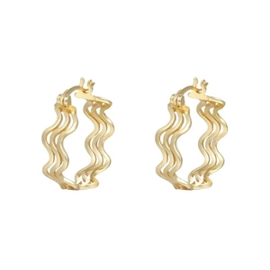 Boucles d'oreilles créoles vagues en argent S925 doré avec textures torsadées triples